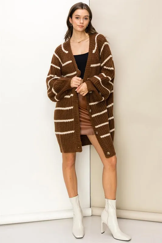 Oversized Striped Cardigan (Various Colors), Hyfve
