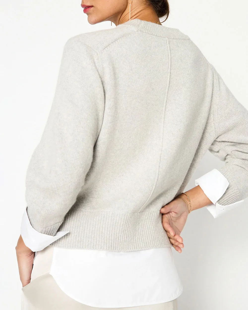 Oyster Grey Raya Crewneck Layered Looker Sweater