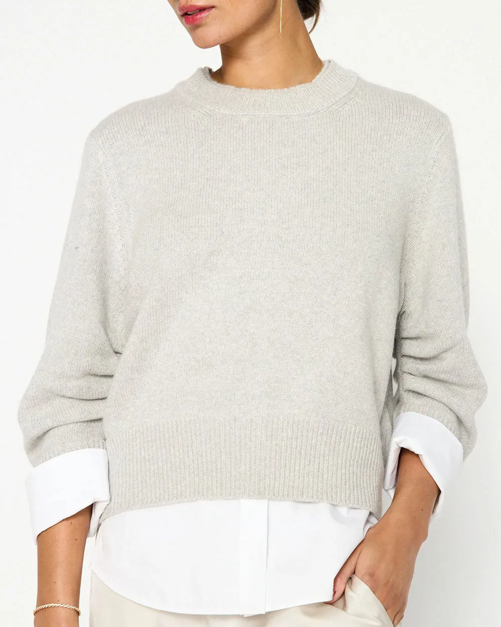 Oyster Grey Raya Crewneck Layered Looker Sweater