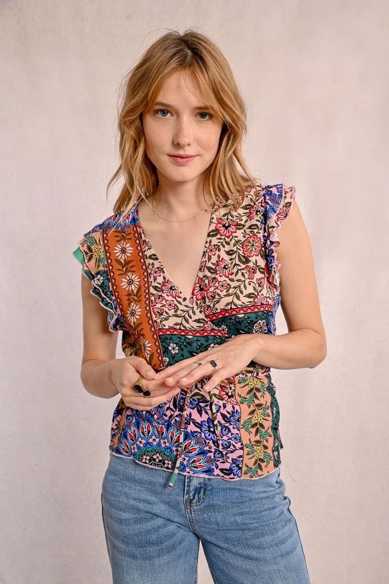 PAISLEY PRINT WRAP TOP