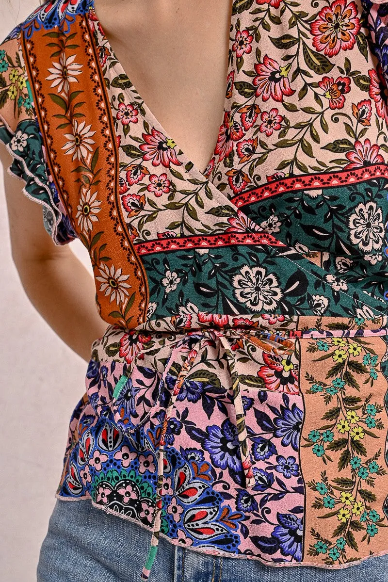PAISLEY PRINT WRAP TOP