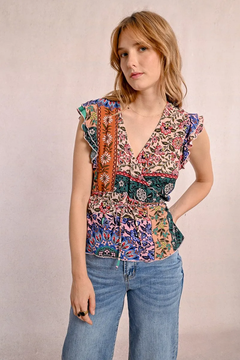 PAISLEY PRINT WRAP TOP
