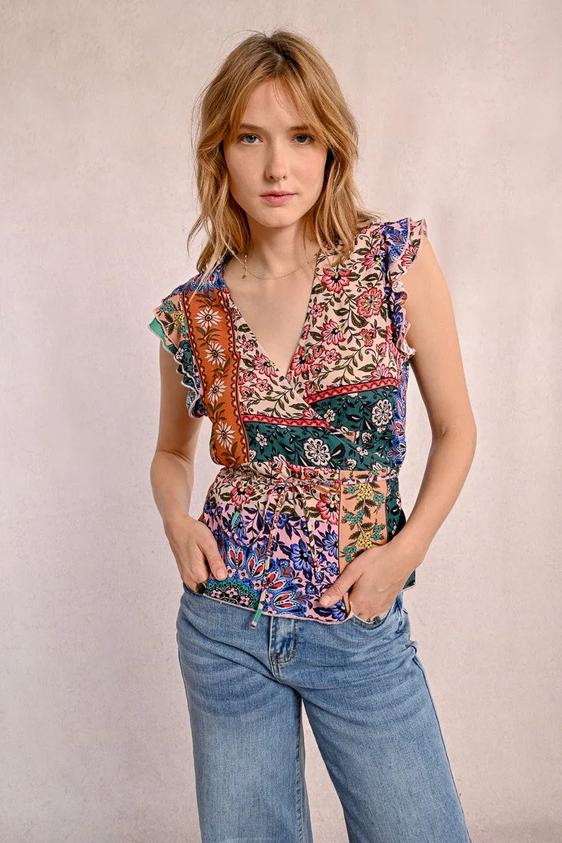 PAISLEY PRINT WRAP TOP