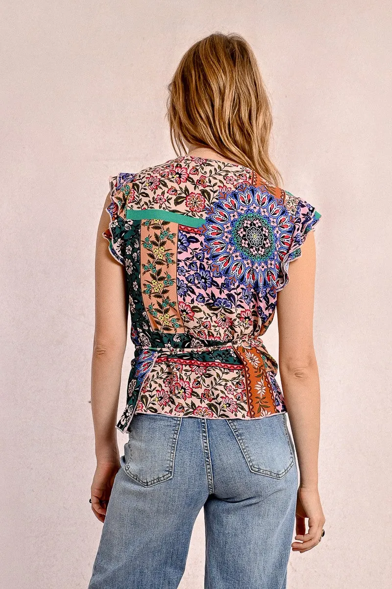 PAISLEY PRINT WRAP TOP