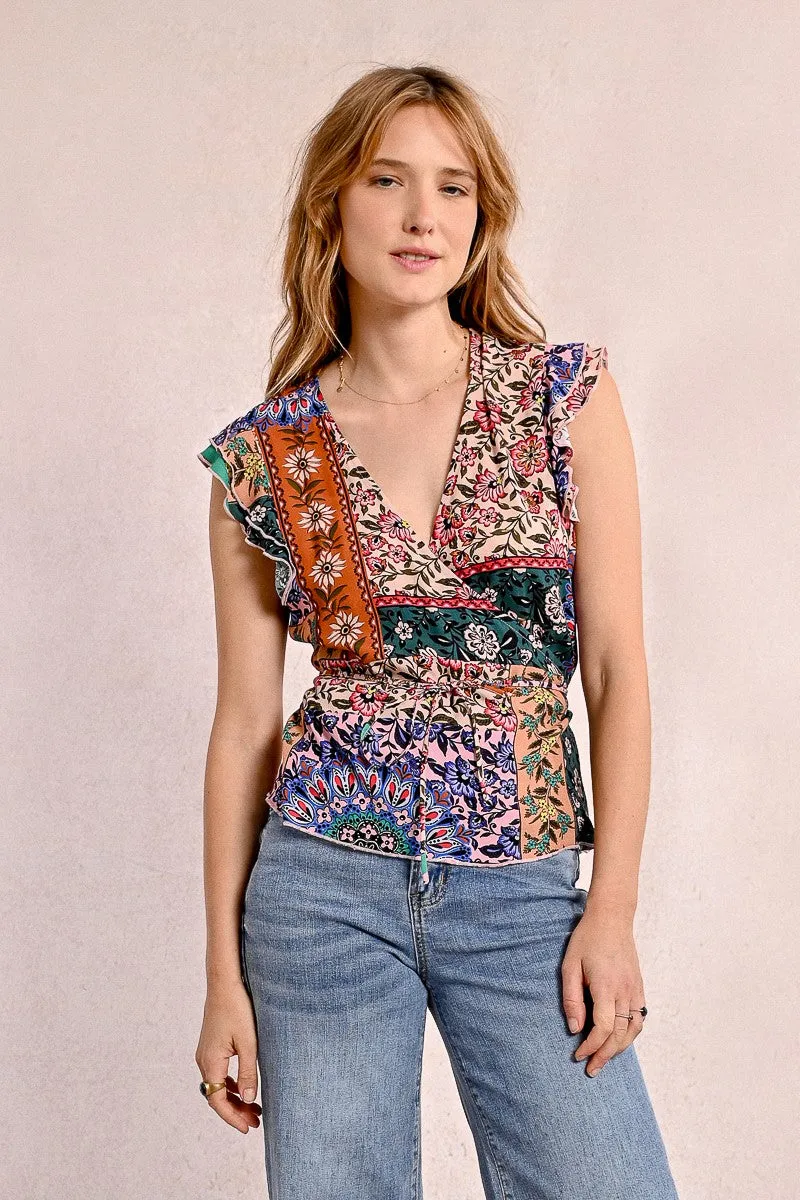 PAISLEY PRINT WRAP TOP