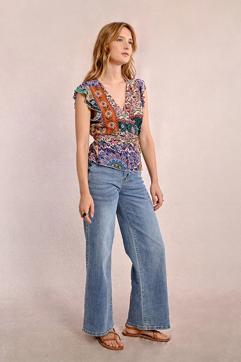PAISLEY PRINT WRAP TOP