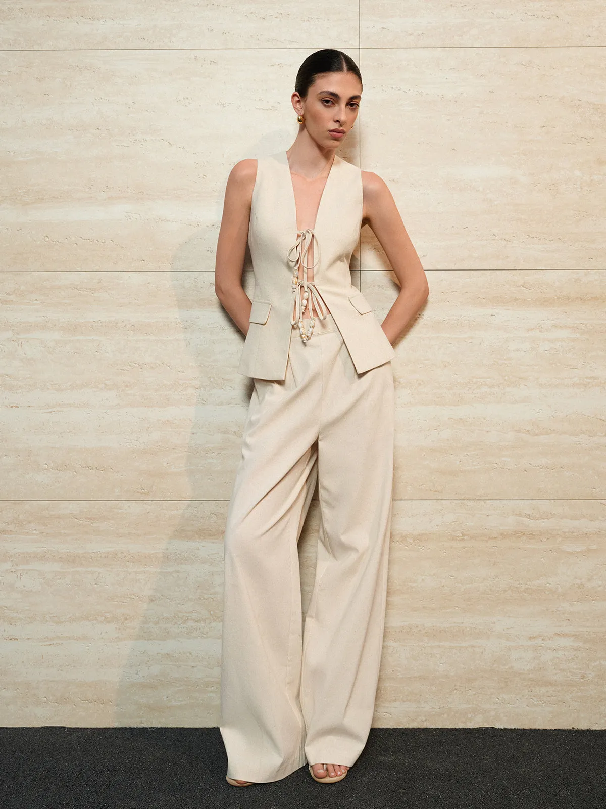 Pearl-Tie Front Top
