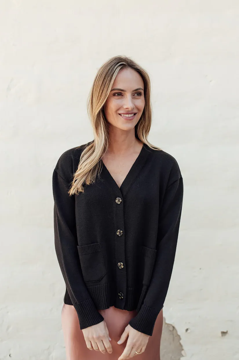 Perriam Camille Merino Pocket Cardigan - Chocolate
