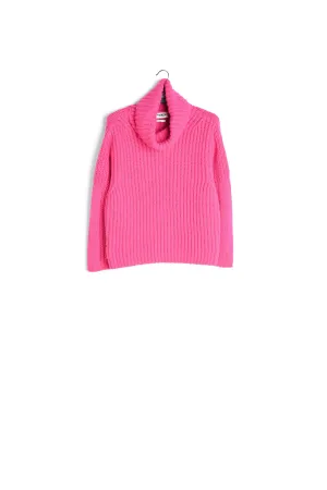 Pink chunky ribbed turtleneck sweater