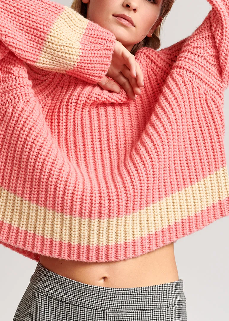 Pink ribbed wool-blend sweater