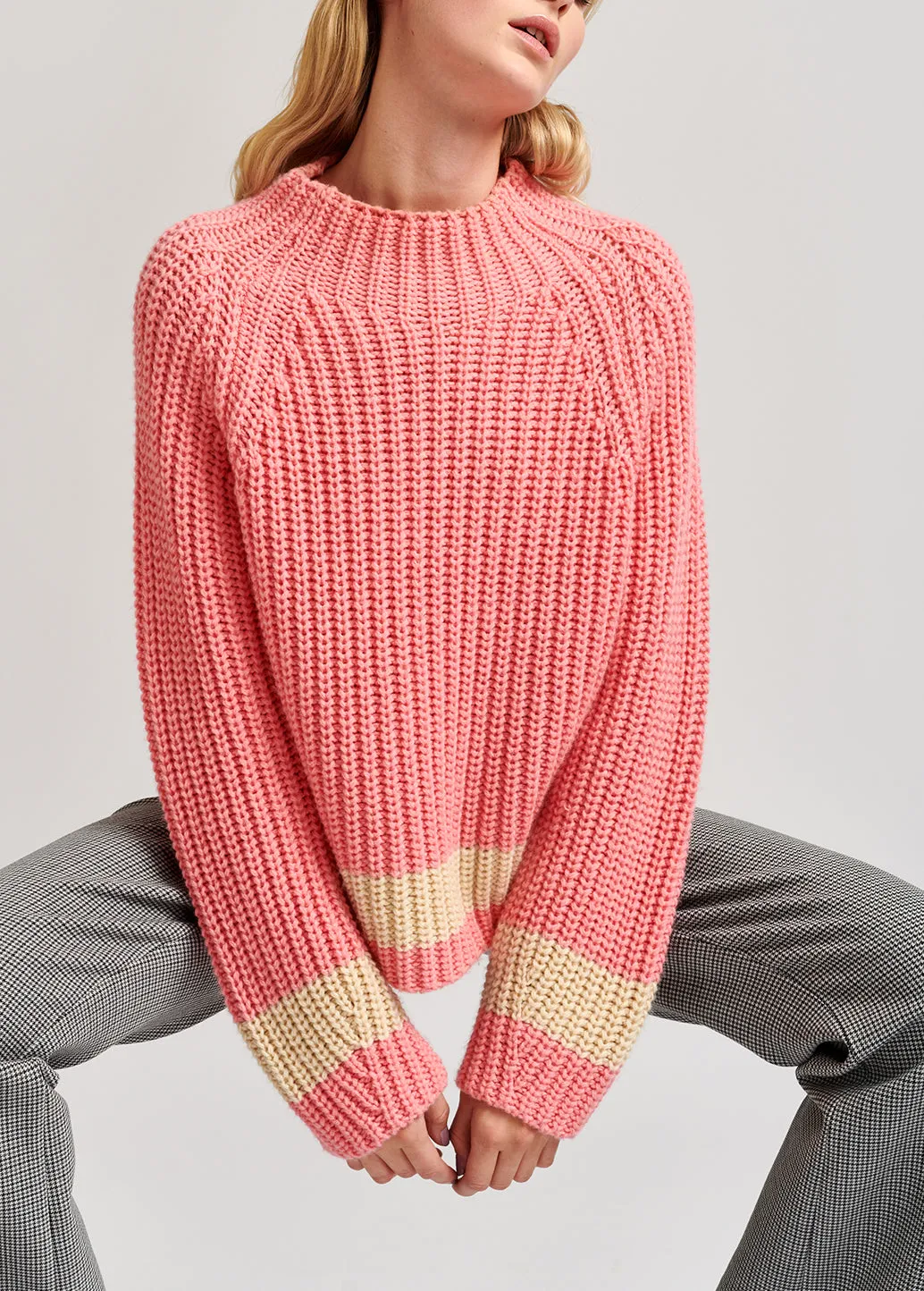 Pink ribbed wool-blend sweater