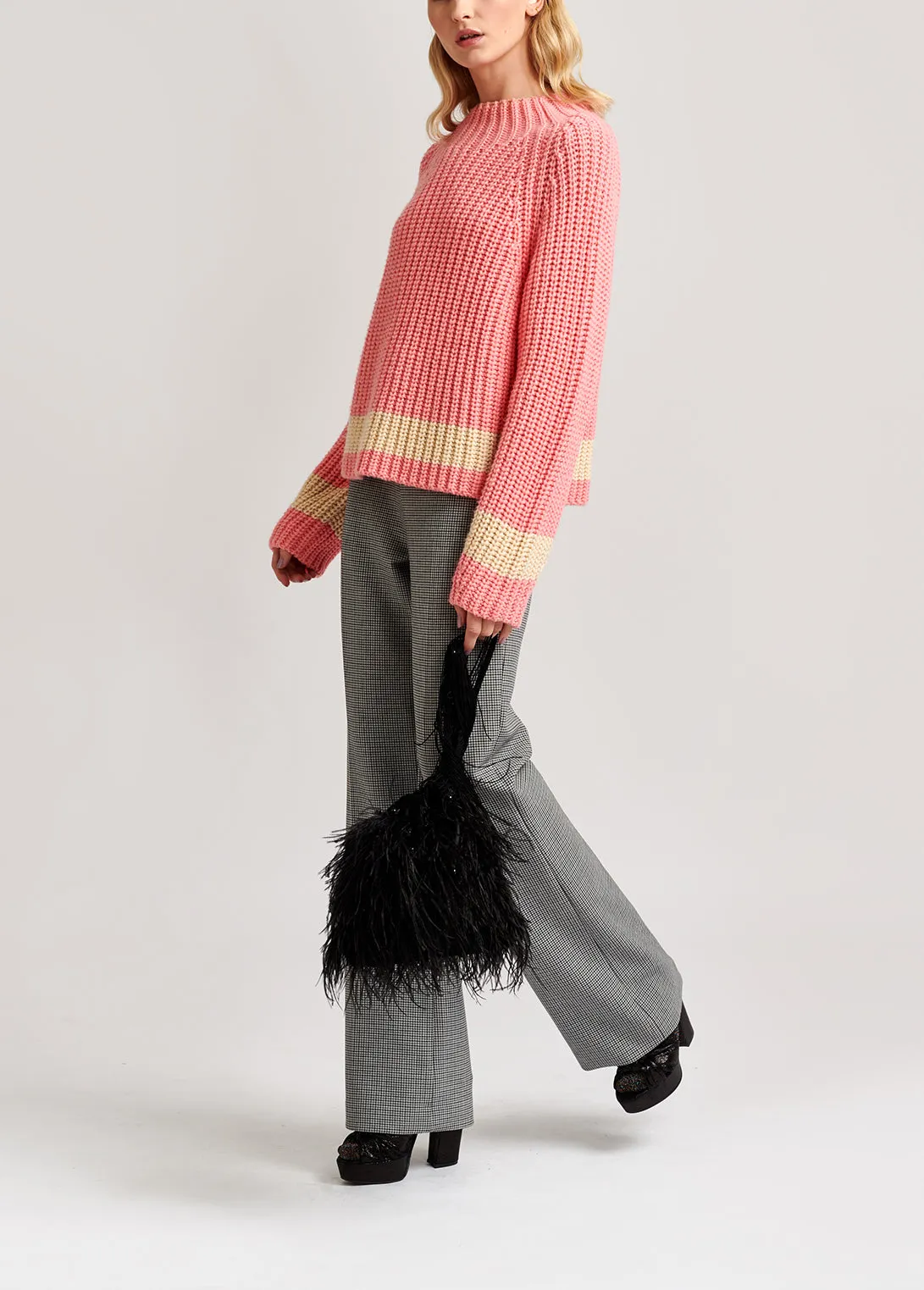 Pink ribbed wool-blend sweater