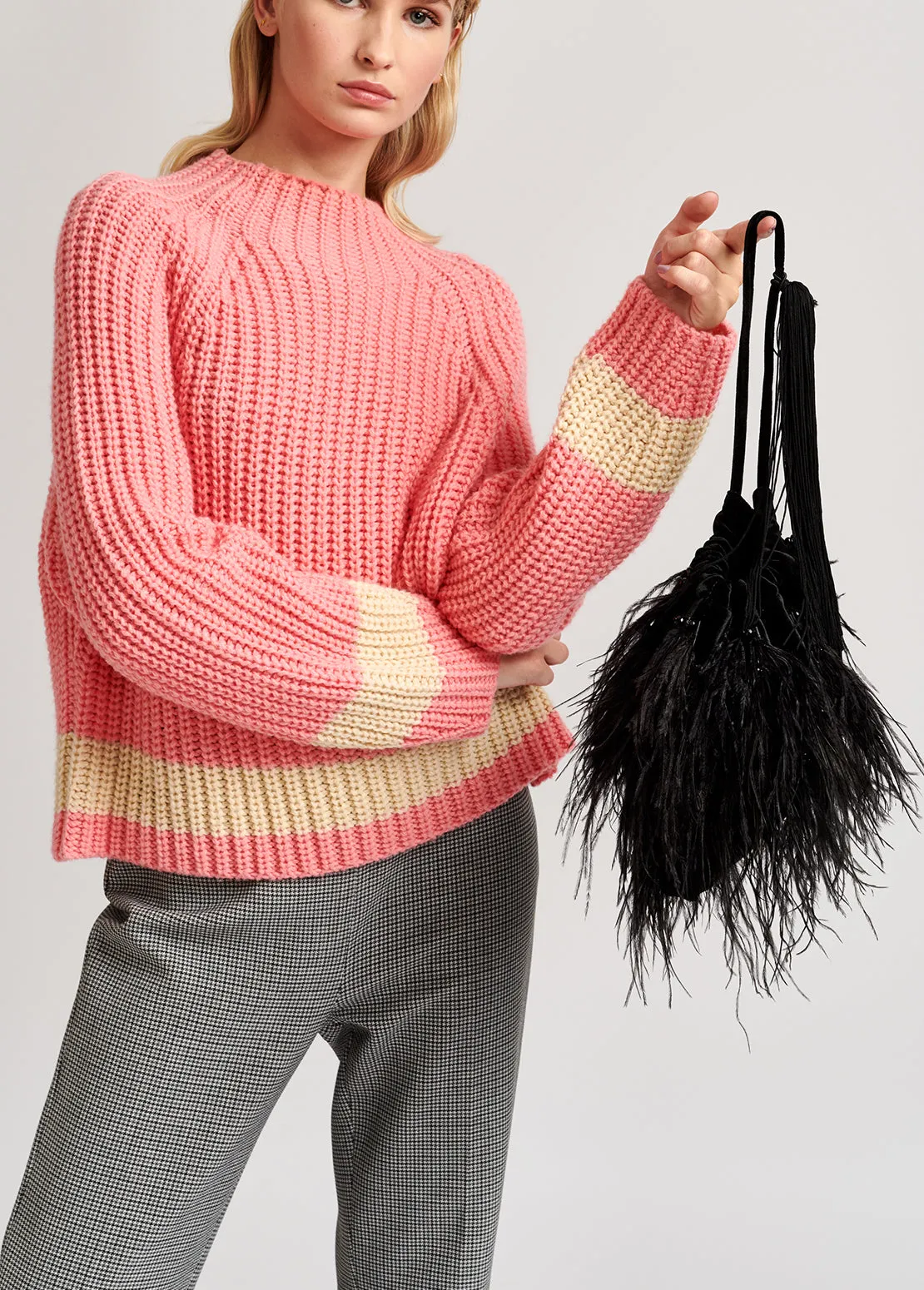 Pink ribbed wool-blend sweater