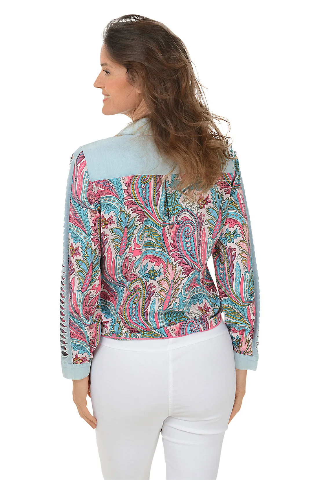 Pink Slashed Paisley Tie-Front Shirt