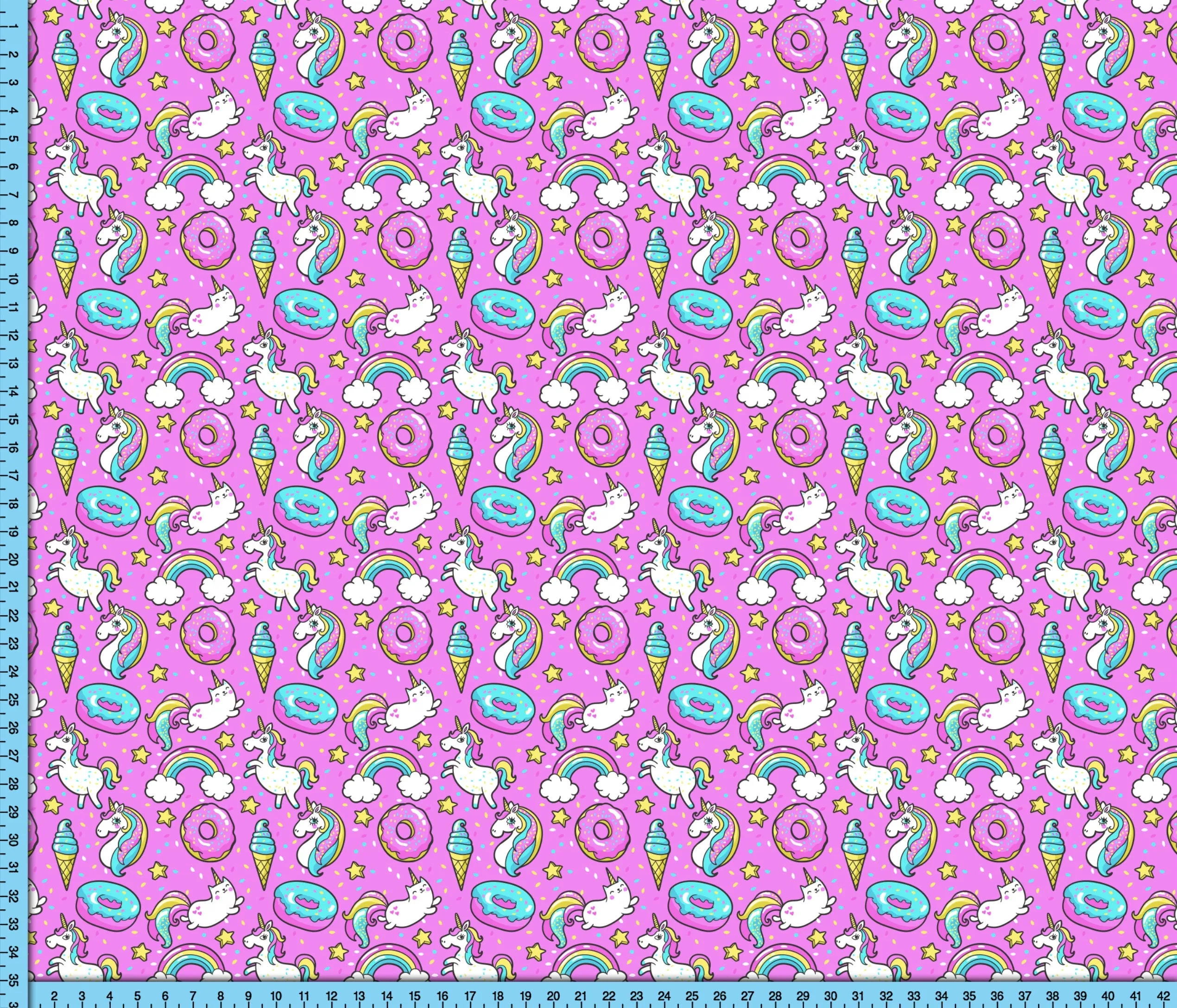Pink Unicorns and Donuts Fabric Printed By the Yard