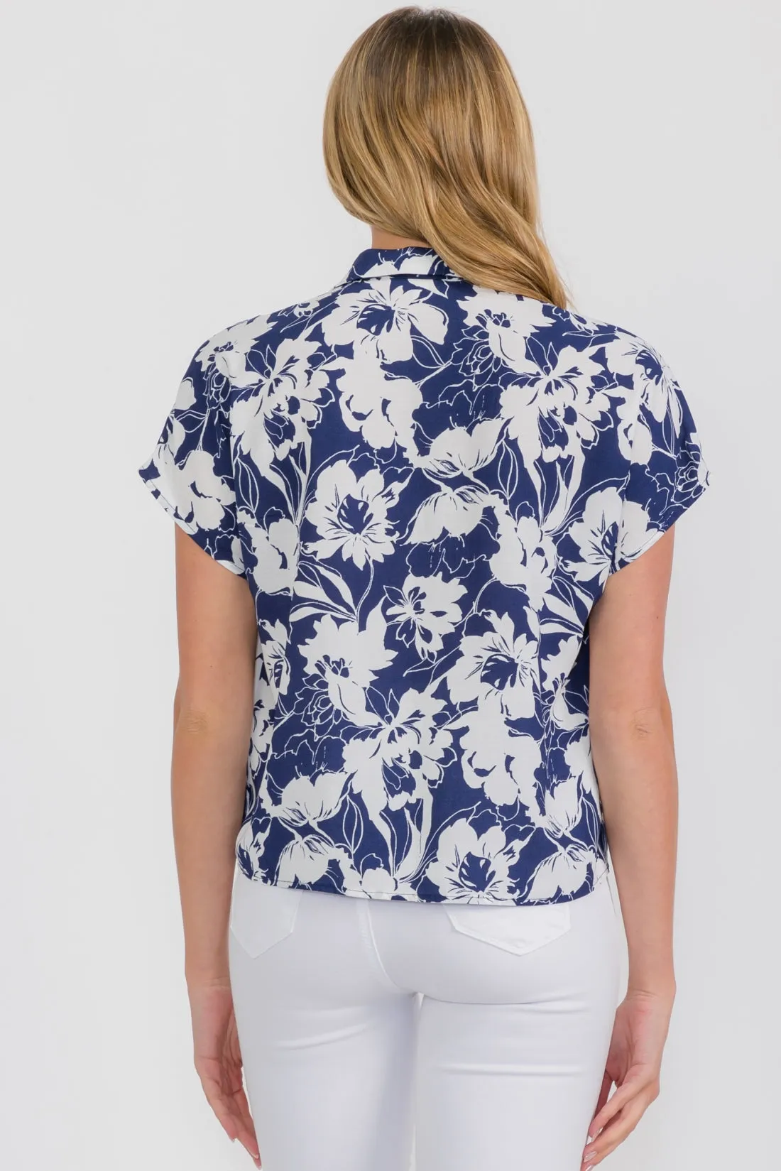PLACKET COLLAR TIE FRONT DOLMAN SHIRT