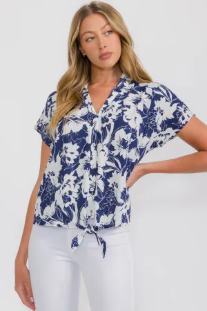 PLACKET COLLAR TIE FRONT DOLMAN SHIRT