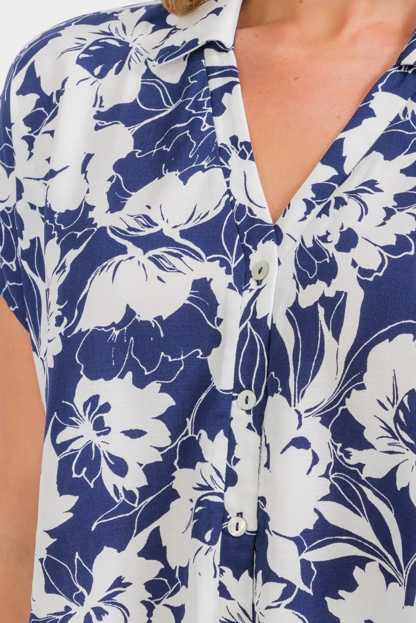 PLACKET COLLAR TIE FRONT DOLMAN SHIRT