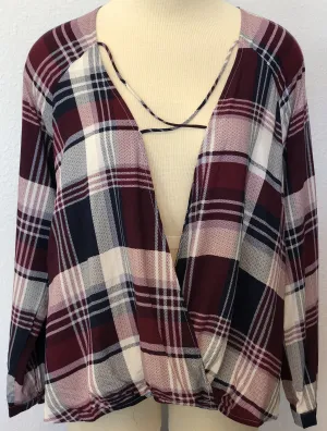 PLAID OPEN FRONT TOP
