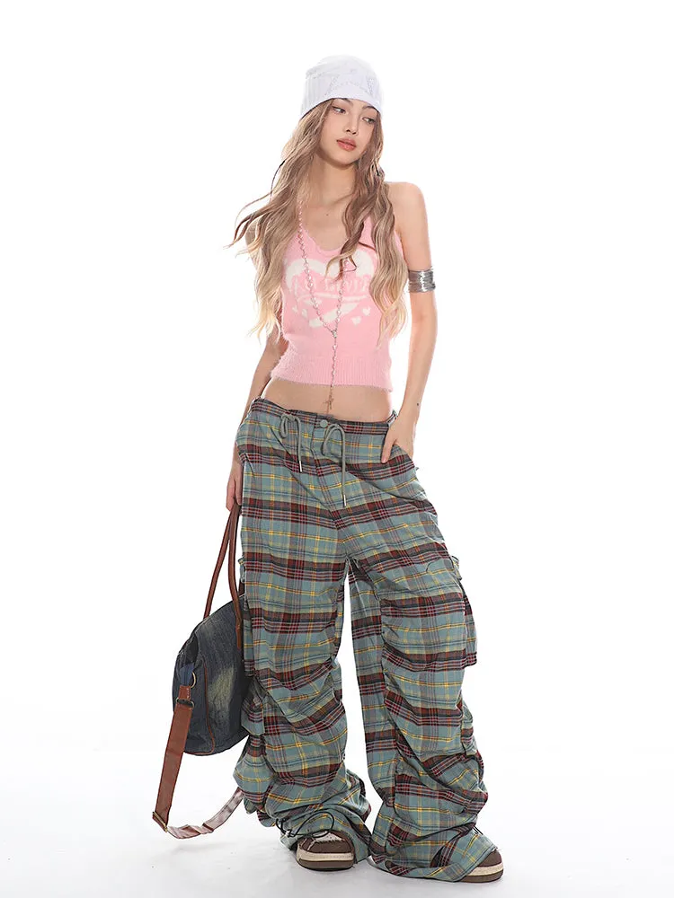 Plaid Wide Leg Cargo Pants
