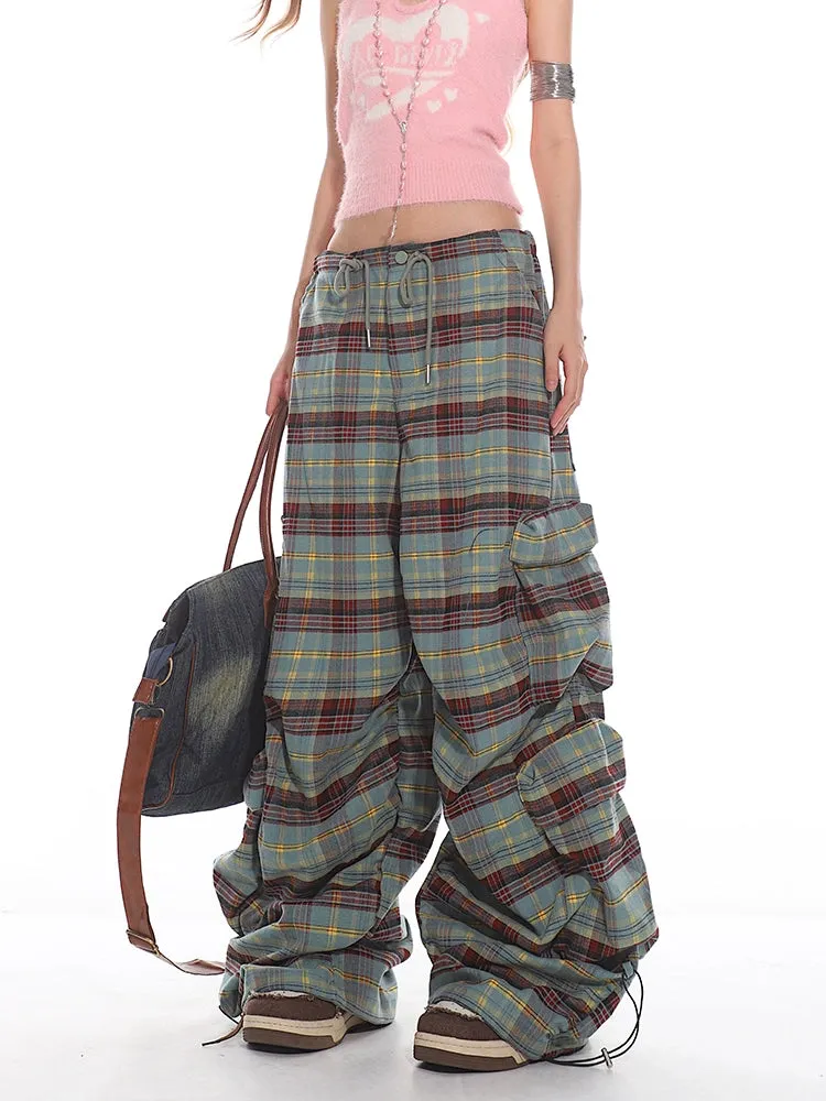 Plaid Wide Leg Cargo Pants