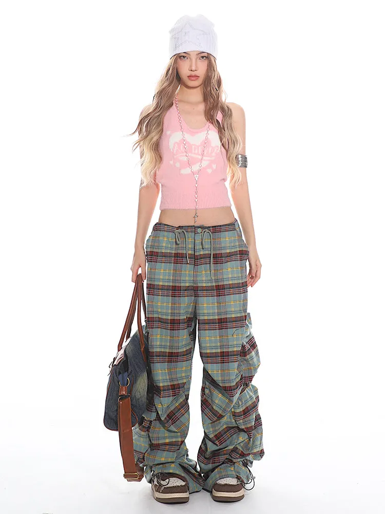 Plaid Wide Leg Cargo Pants