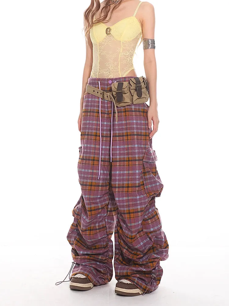 Plaid Wide Leg Cargo Pants