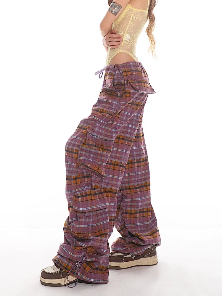 Plaid Wide Leg Cargo Pants