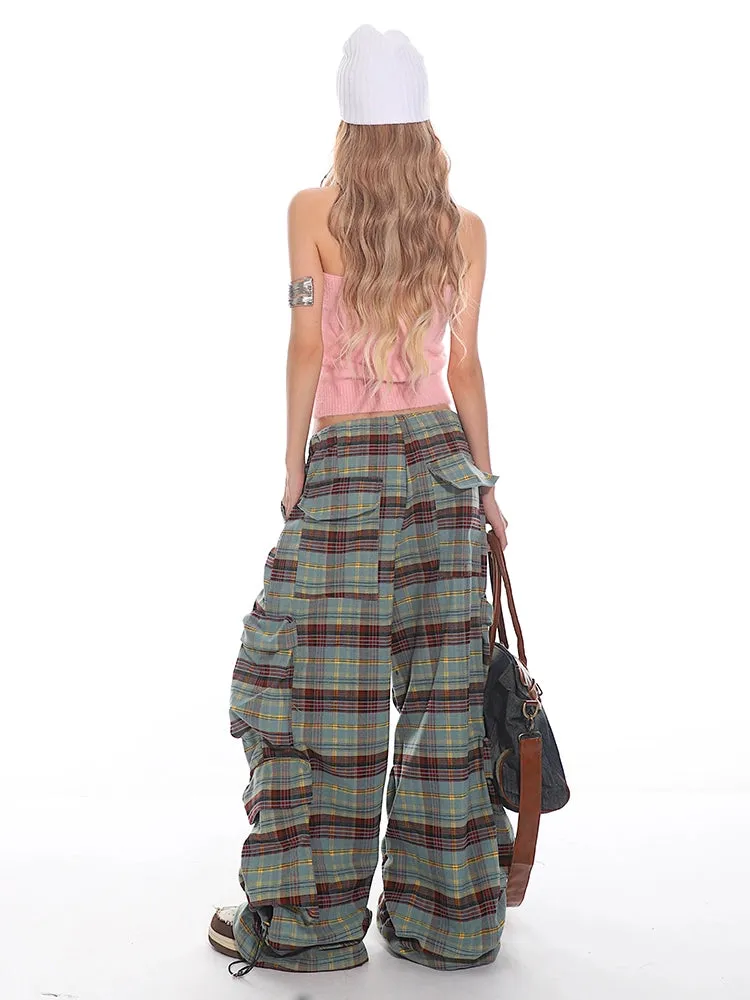 Plaid Wide Leg Cargo Pants