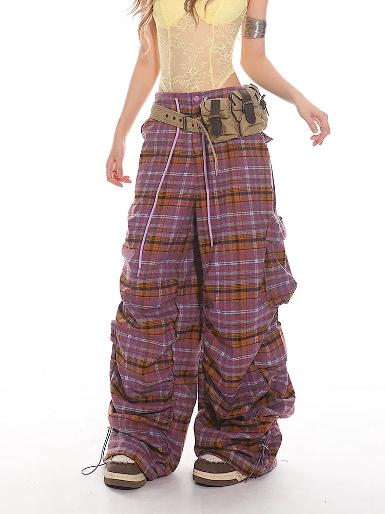 Plaid Wide Leg Cargo Pants