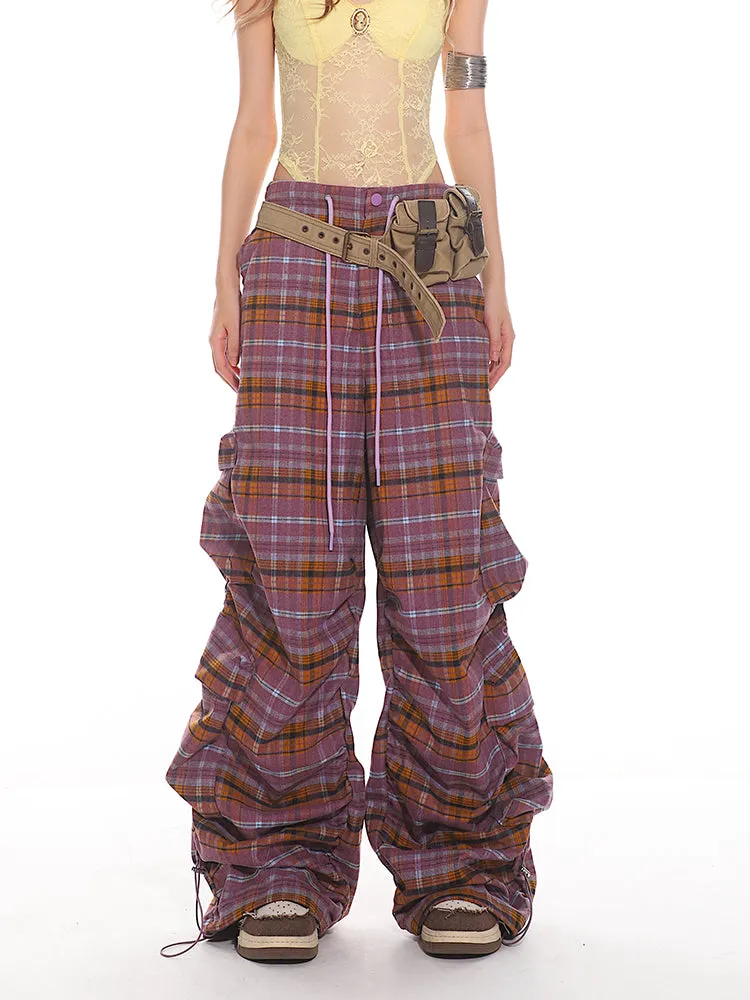 Plaid Wide Leg Cargo Pants