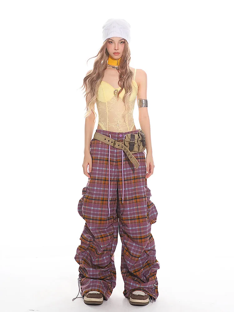 Plaid Wide Leg Cargo Pants