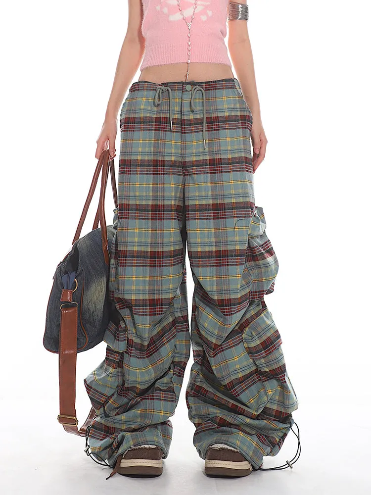 Plaid Wide Leg Cargo Pants