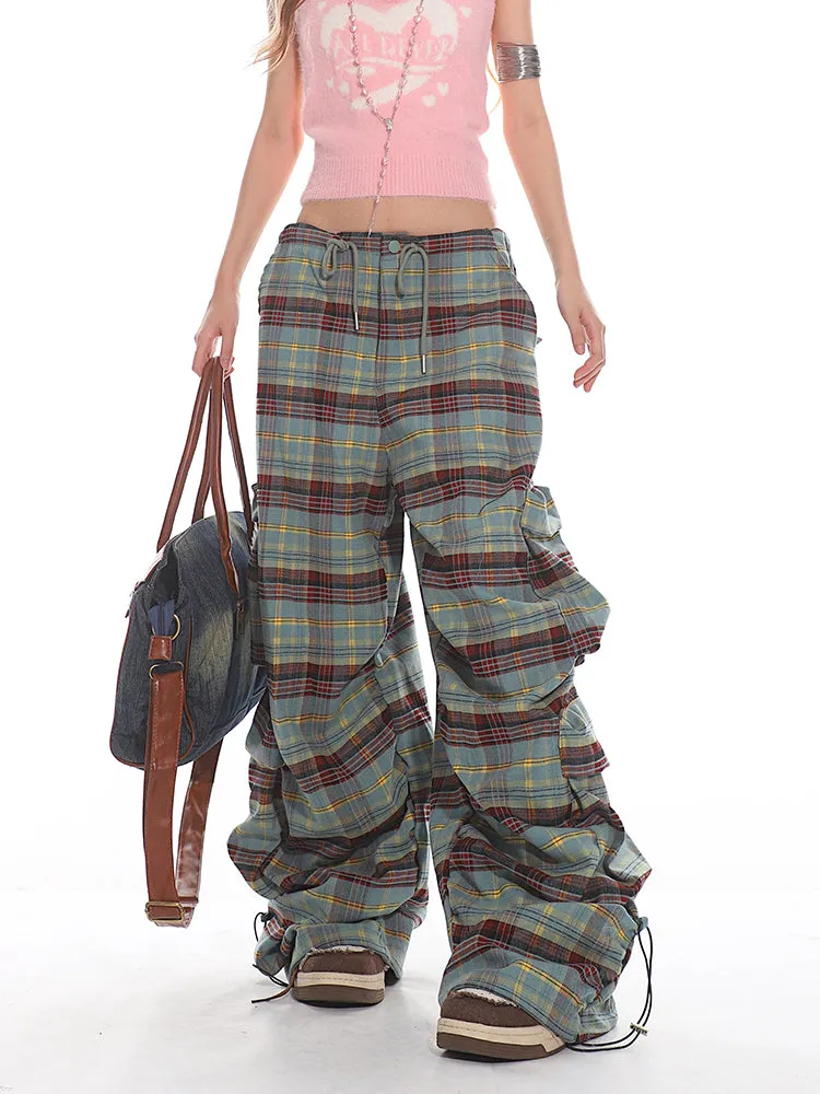 Plaid Wide Leg Cargo Pants