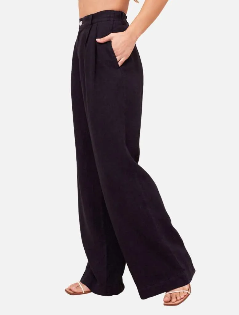 Pleated Wide Leg Trousers - Black