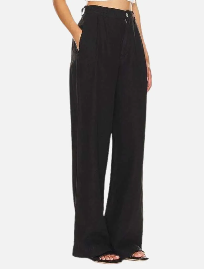 Pleated Wide Leg Trousers - Black
