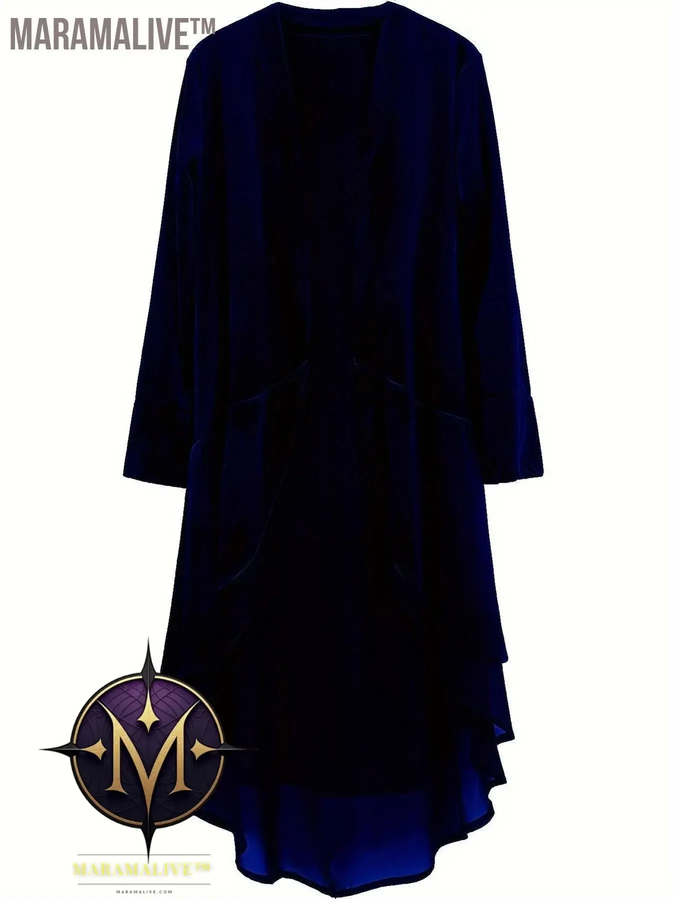 Plus Size Elegant Cardigan, Women's Plus Solid Velvet Long Sleeve Open Front Ruffle Trim Longline Cardigan