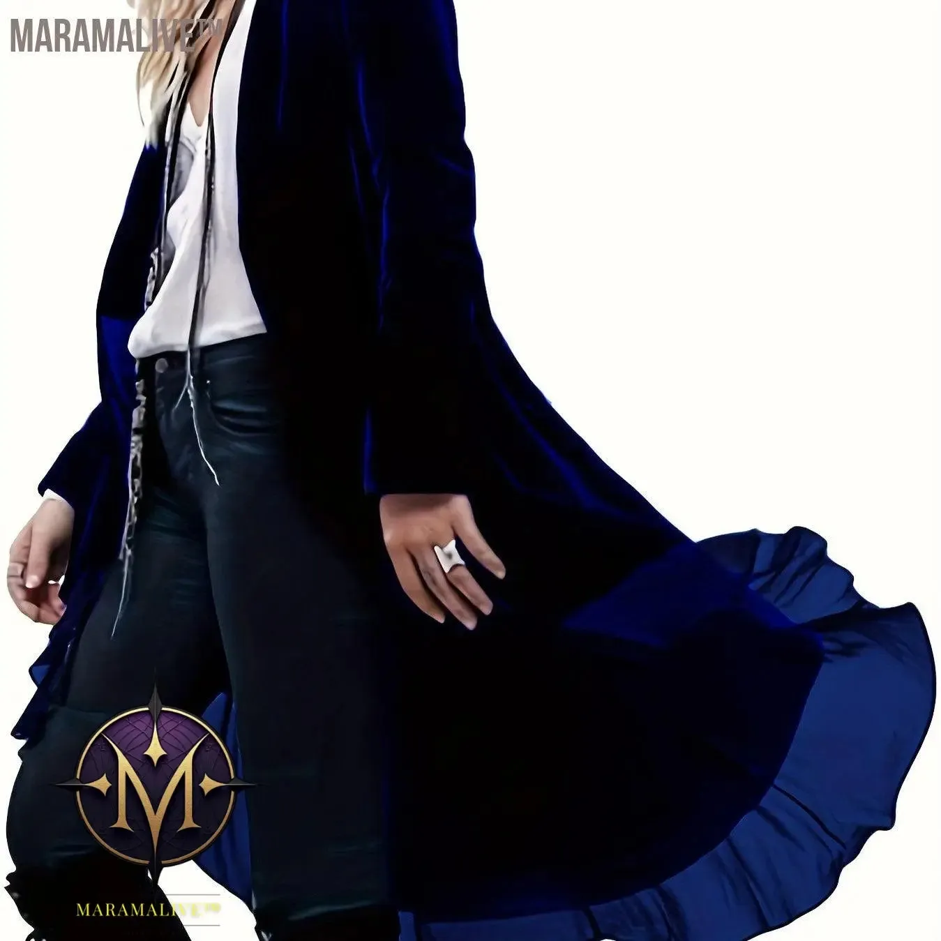Plus Size Elegant Cardigan, Women's Plus Solid Velvet Long Sleeve Open Front Ruffle Trim Longline Cardigan
