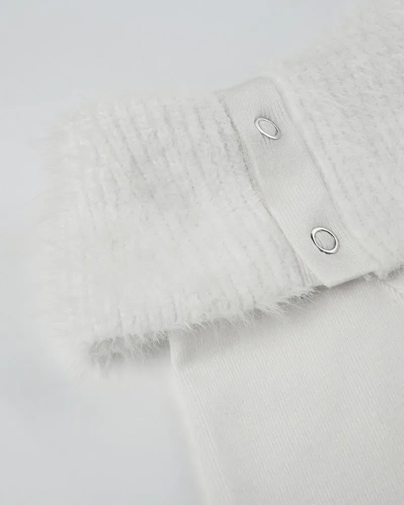 Plush Patchwork Off Shoulder Knit Top
