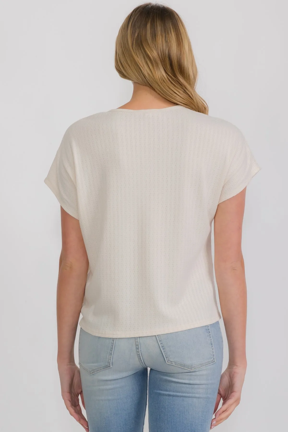 POINTELLE SCOOP NECK DOLMAN TIE FRONT