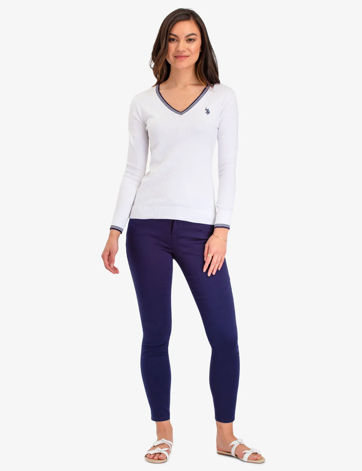 POINTELLE V-NECK SWEATER