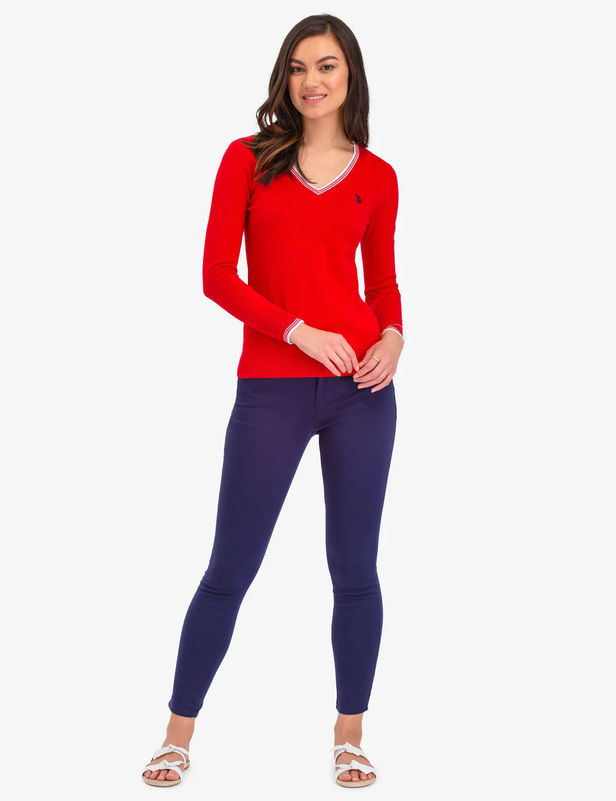 POINTELLE V-NECK SWEATER