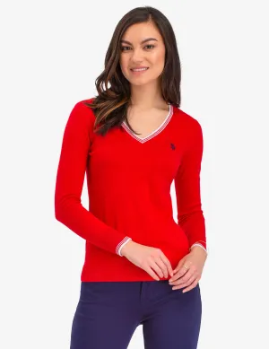 POINTELLE V-NECK SWEATER