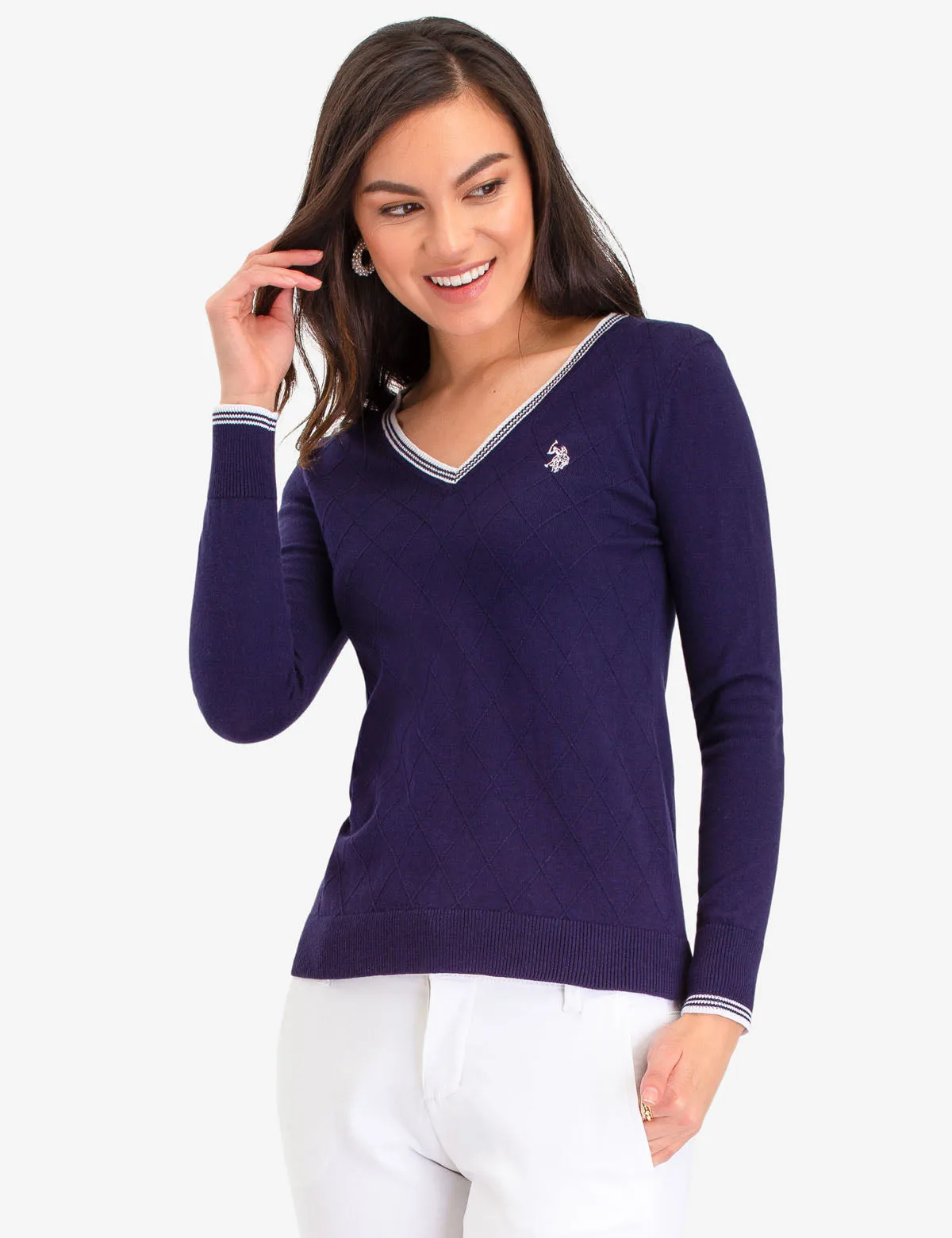 POINTELLE V-NECK SWEATER