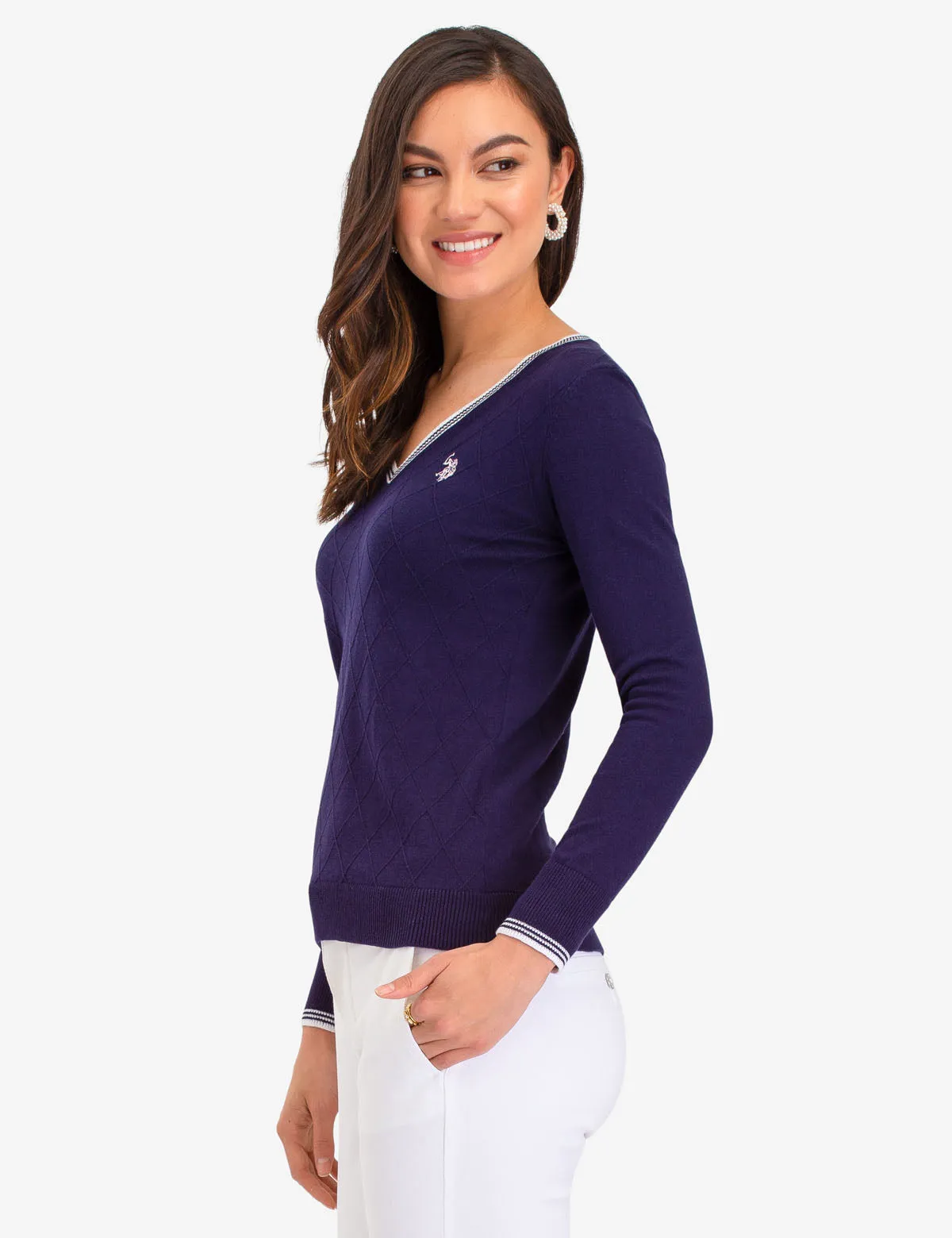 POINTELLE V-NECK SWEATER