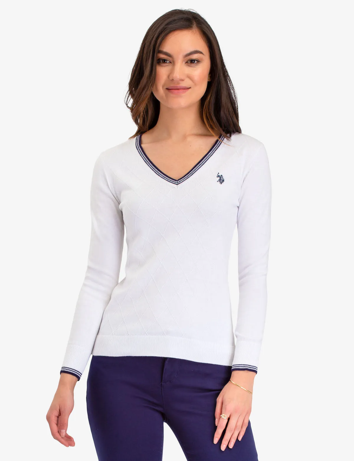 POINTELLE V-NECK SWEATER
