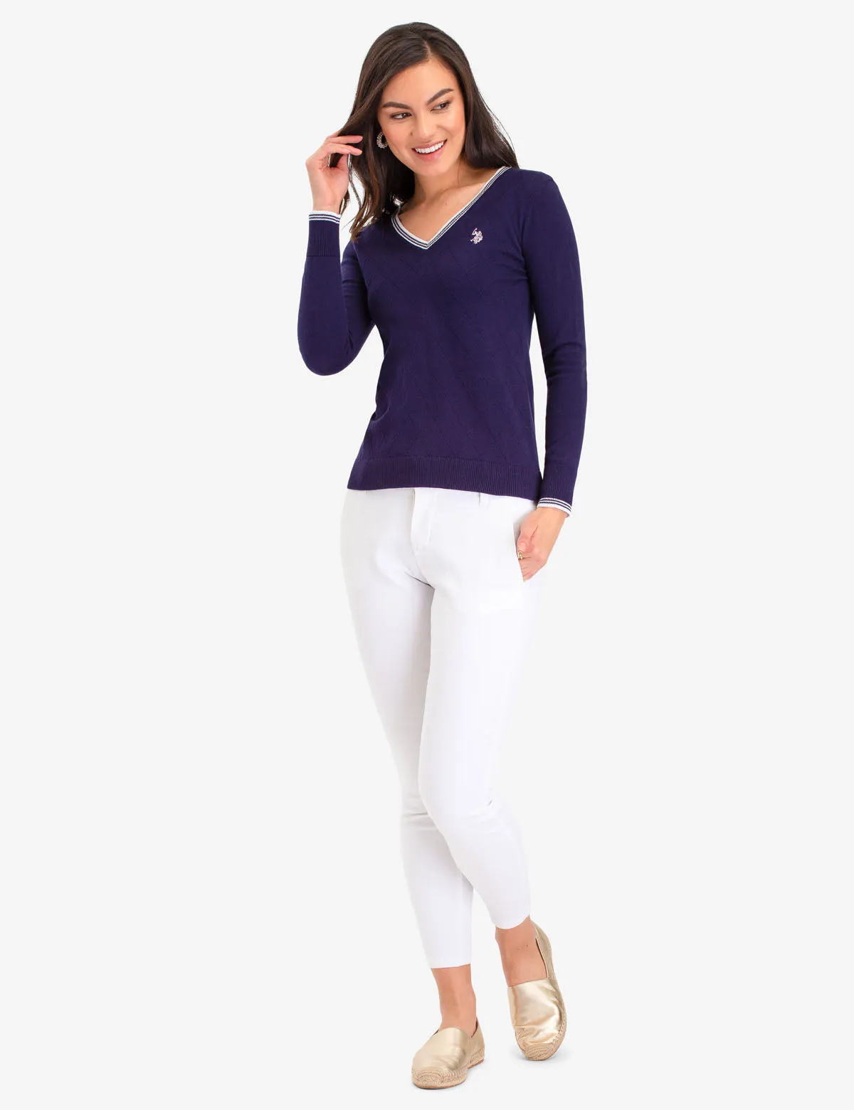 POINTELLE V-NECK SWEATER