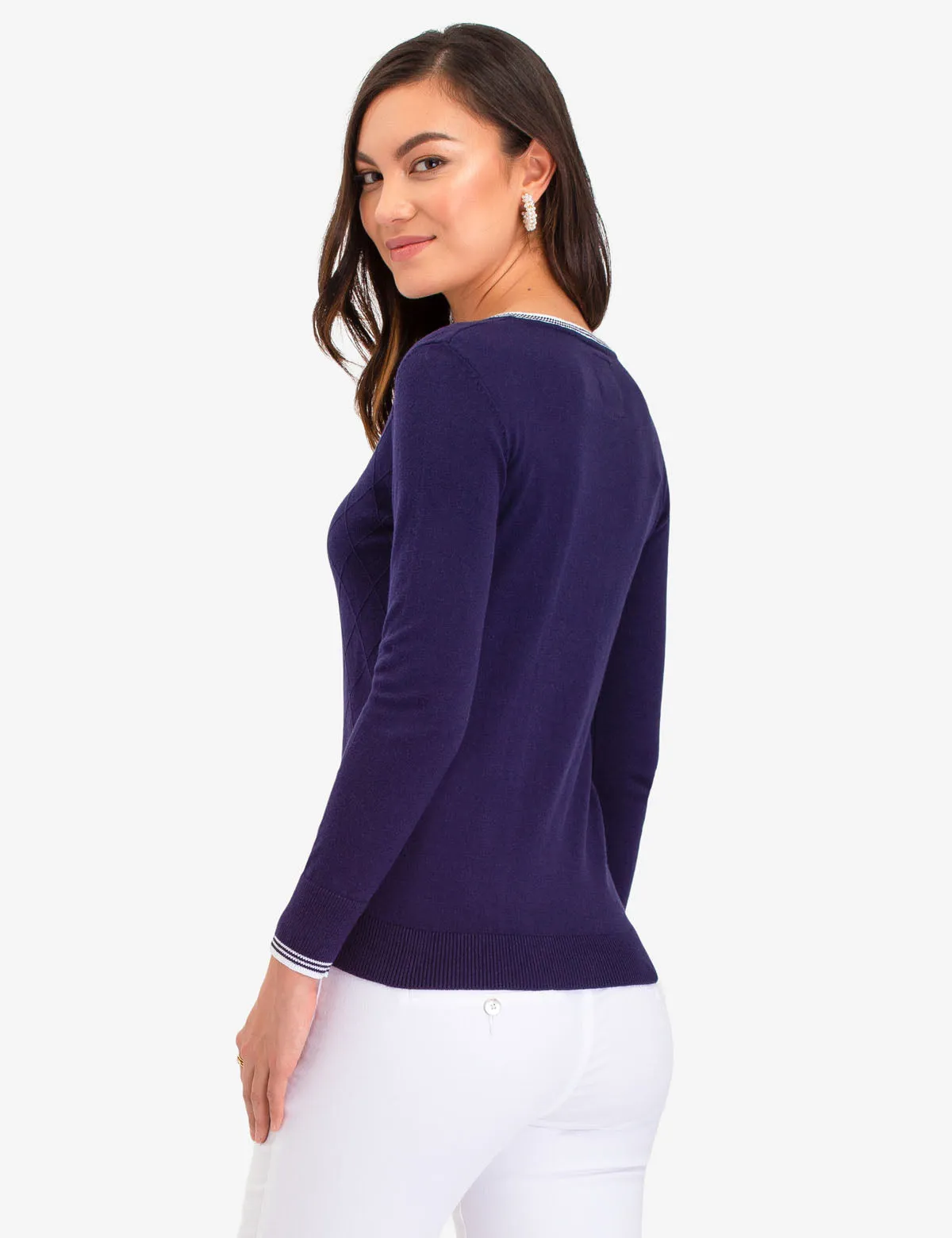 POINTELLE V-NECK SWEATER