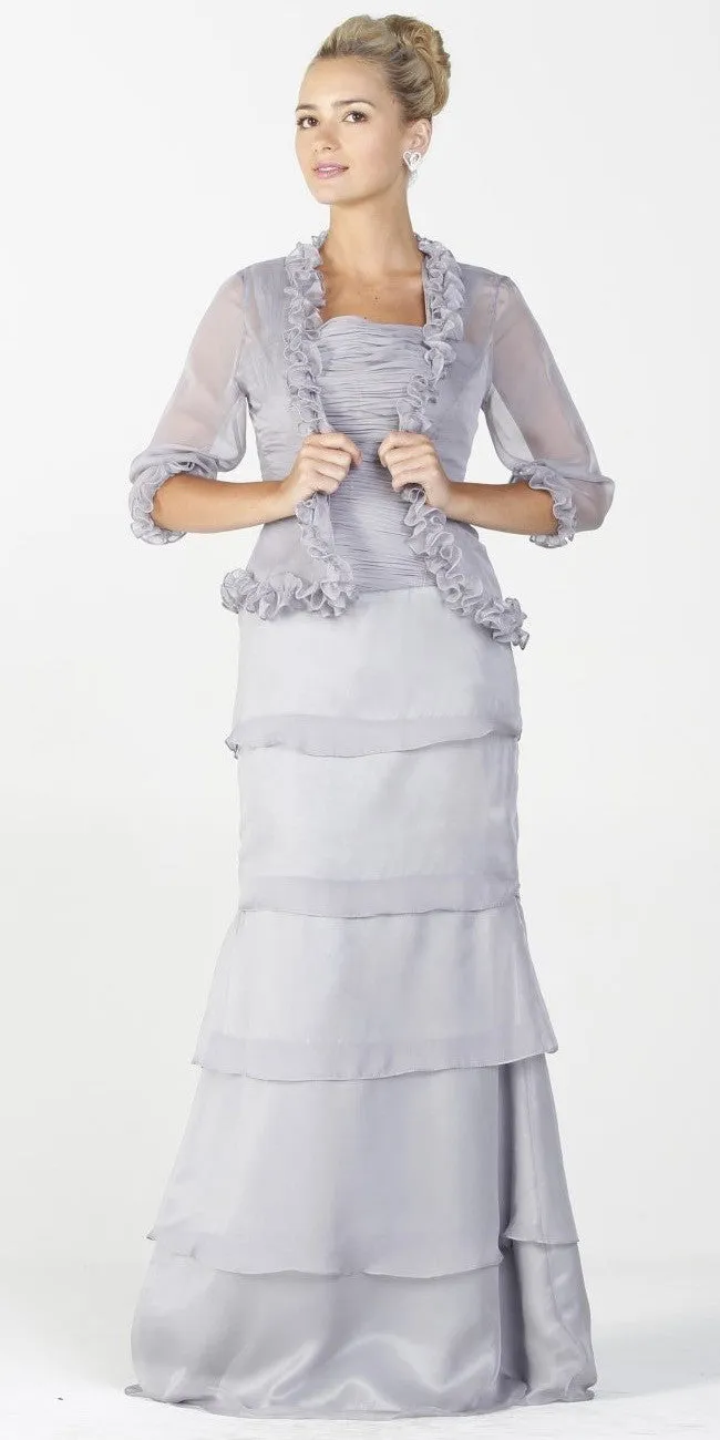 Poly USA 6484 Long Modest Formal Dress Ruffles Bolero Jacket