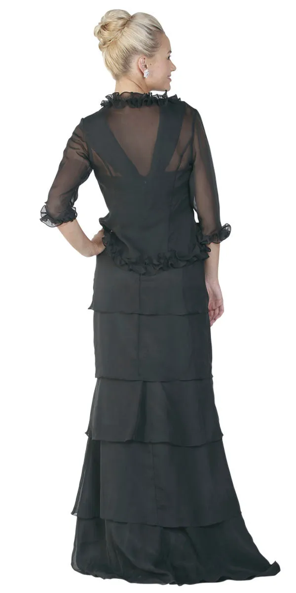 Poly USA 6484 Long Modest Formal Dress Ruffles Bolero Jacket